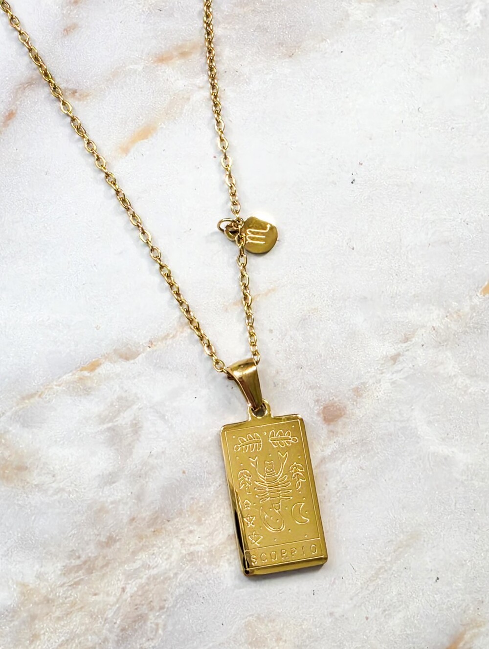 Scorpio Zodiac Tarot Card Necklace 18K Gold Plated Titanium Steel Double-Sided - Picture 7 of 10